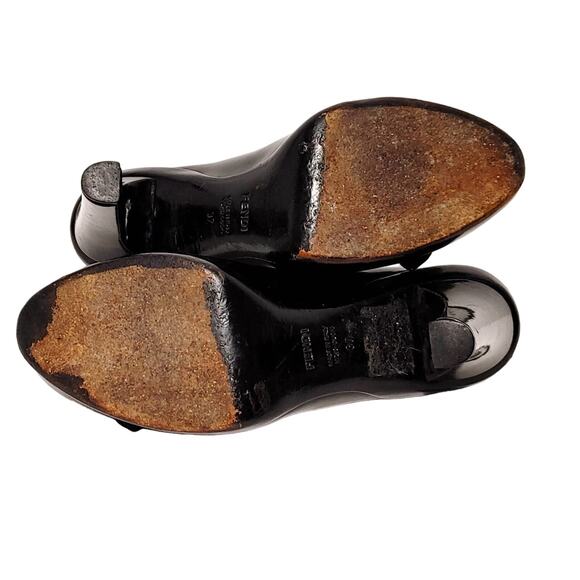 Fendi Patent Leather High Heel Pumps Almond Toe Buckle Black Womens Size US 6.5 - Picture 6 of 9